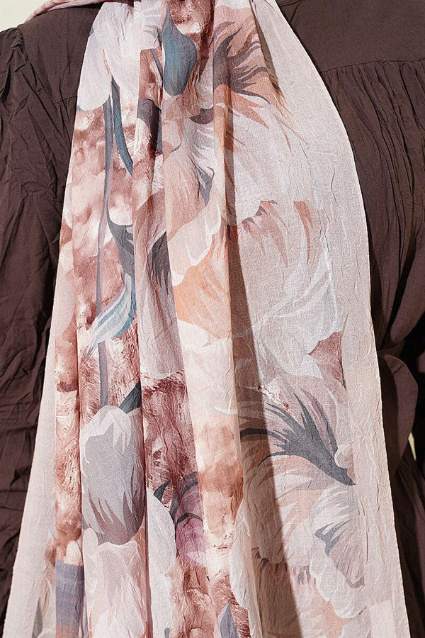 Floral Nature Bamboo Crush Shawl Beige