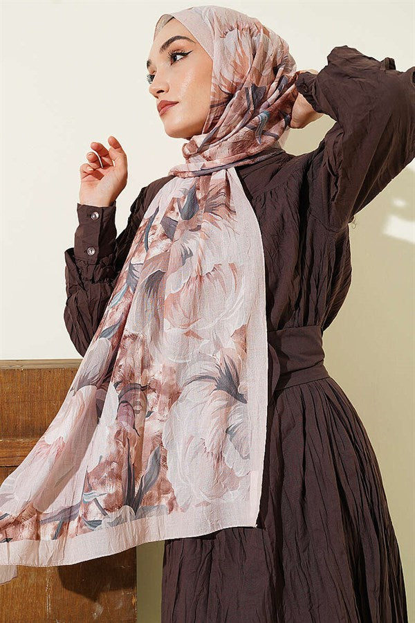 Floral Nature Bamboo Crush Shawl Beige
