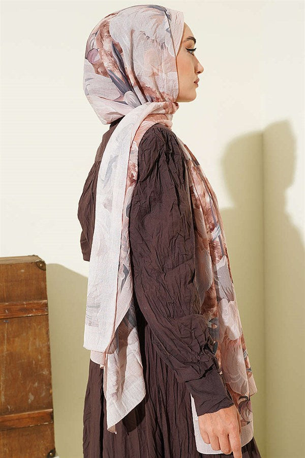 Floral Nature Bamboo Crush Shawl Beige