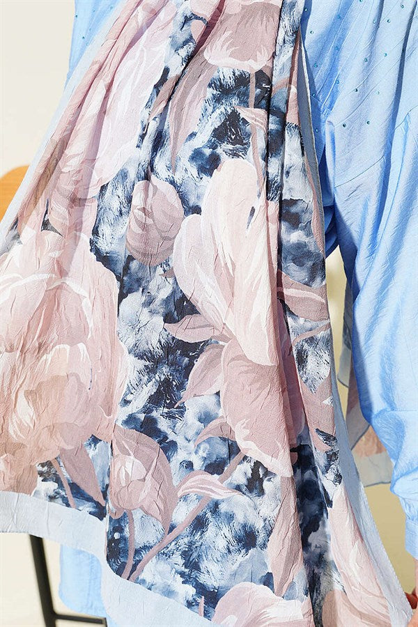 Floral Nature Bamboo Crash Shawl Ice Blue