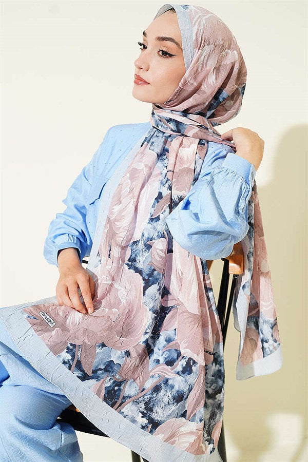Floral Nature Bamboo Crash Shawl Ice Blue
