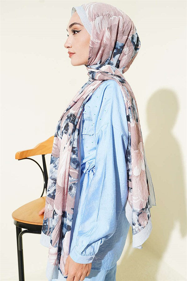 Floral Nature Bamboo Crash Shawl Ice Blue