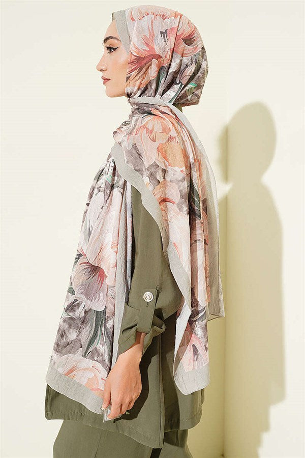 Floral Nature Bamboo Crush Shawl Light Green