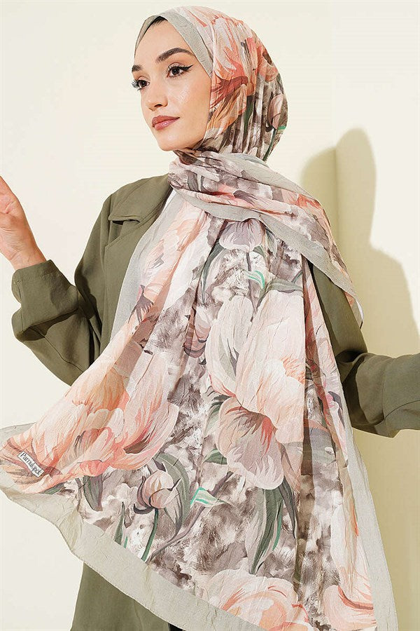 Floral Nature Bamboo Crush Shawl Light Green
