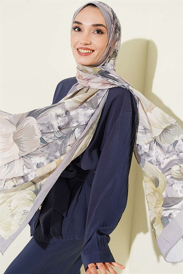 Floral Nature Bamboo Crush Shawl Grey