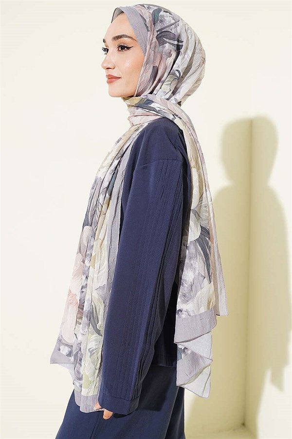 Floral Nature Bamboo Crush Shawl Grey