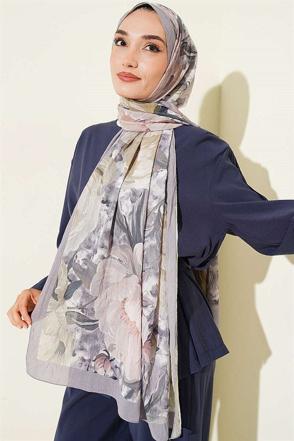 Floral Nature Bamboo Crush Shawl Grey