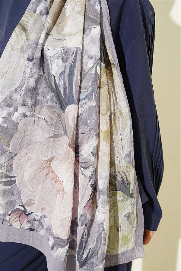 Floral Nature Bamboo Crush Shawl Grey