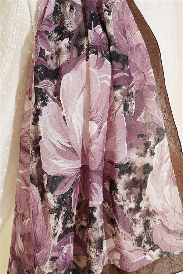 Floral Nature Bamboo Crush Shawl Camouflage Green