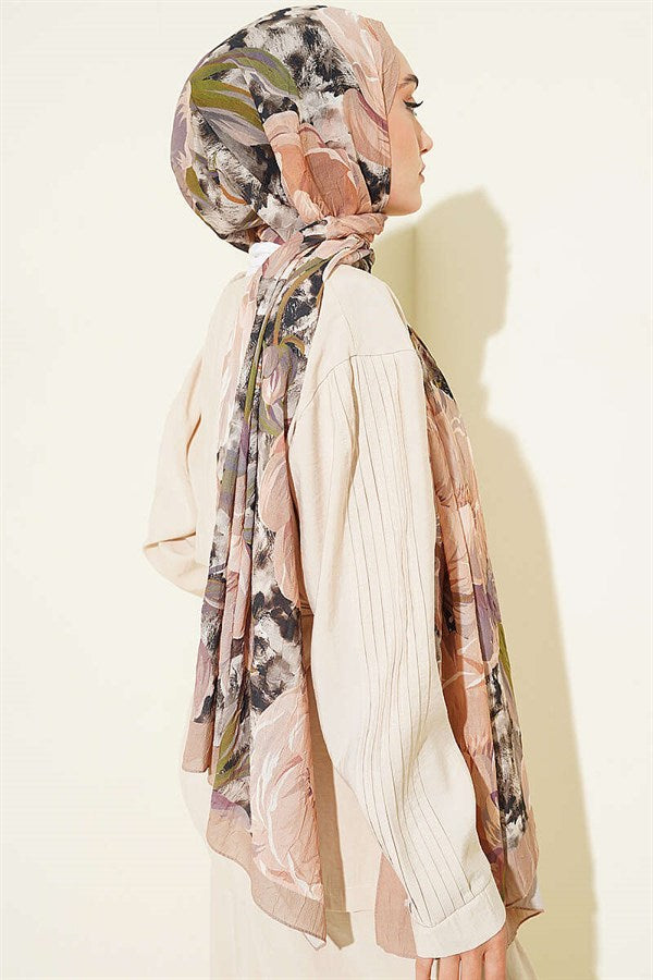 Floral Nature Bamboo Crush Shawl Latte