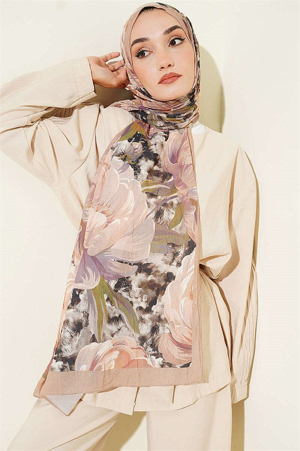 Floral Nature Bamboo Crush Shawl Latte