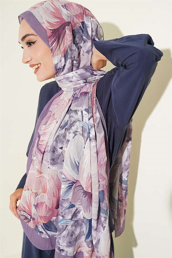 Floral Nature Bamboo Crush Shawl Lilac
