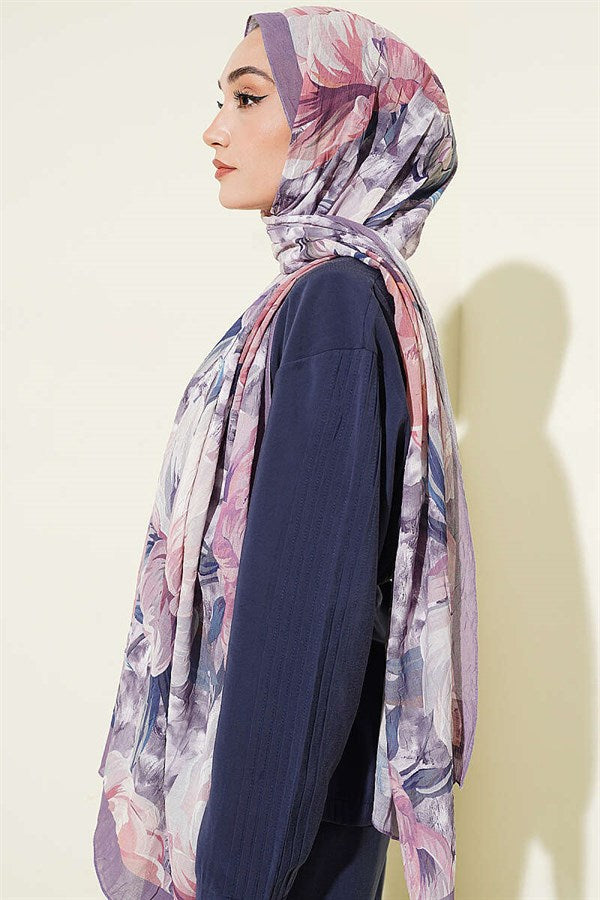 Floral Nature Bamboo Crush Shawl Lilac