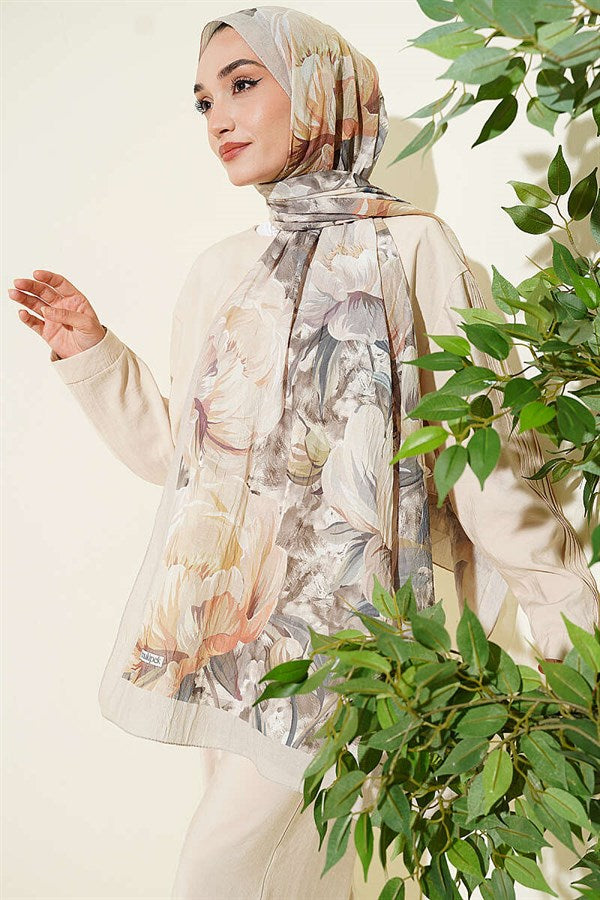 Floral Nature Bamboo Crush Shawl Champagne