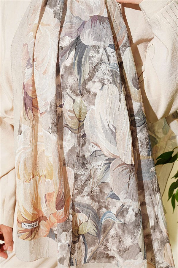Floral Nature Bamboo Crush Shawl Champagne