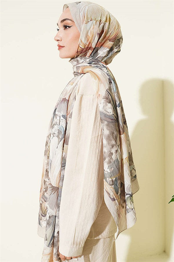 Floral Nature Bamboo Crush Shawl Champagne
