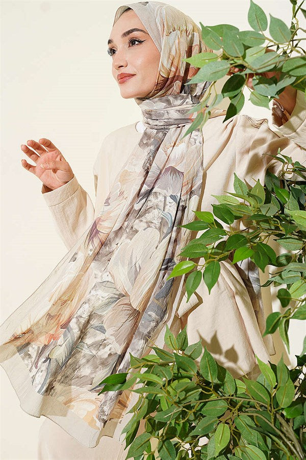 Floral Nature Bamboo Crush Shawl Champagne