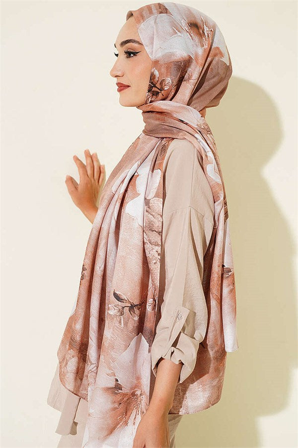 Flower Digital Print Scarf Latte