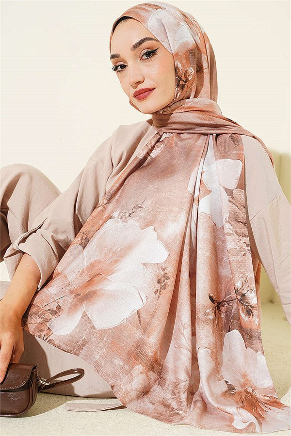 Flower Digital Print Scarf Latte