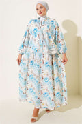 Flowers Pattern Buttoned Dress Blue