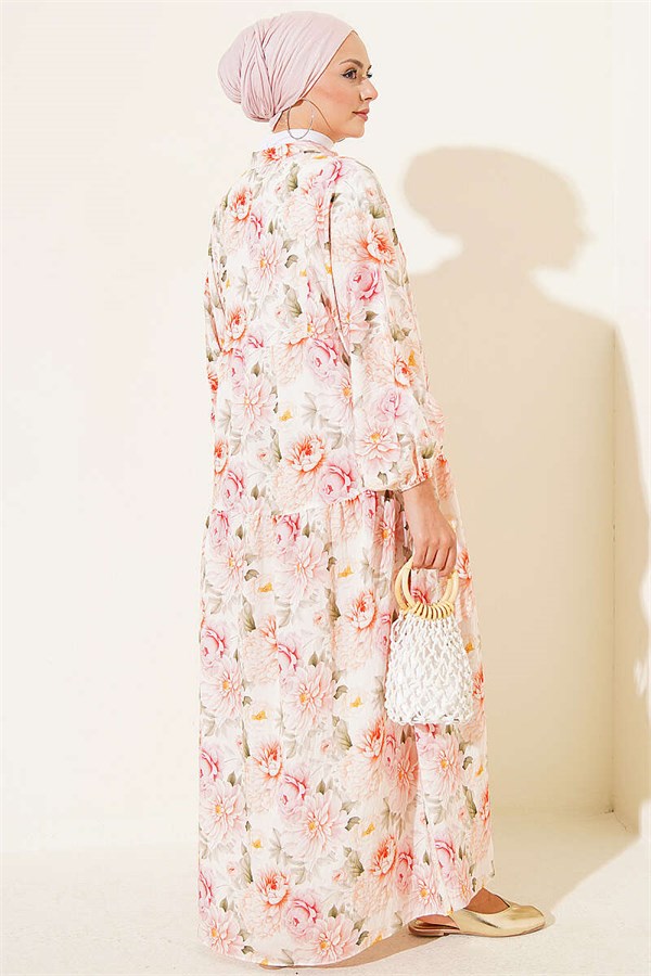Pink Buttoned Dress with Flowers Pattern