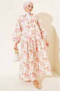 Pink Buttoned Dress with Flowers Pattern