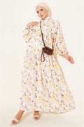 Flowers Pattern Buttoned Dress Yellow