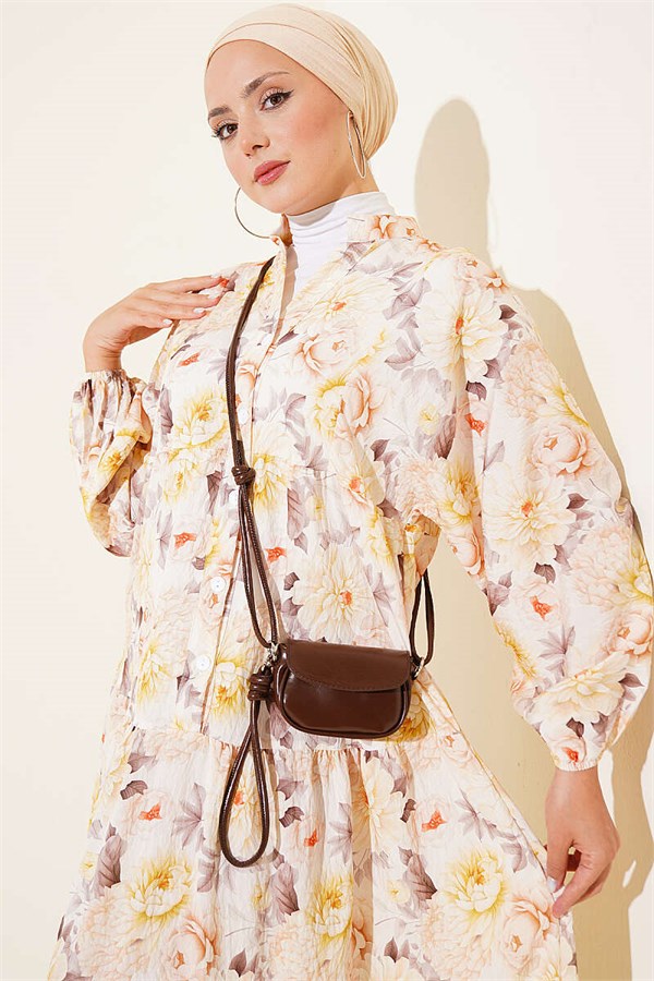 Flowers Pattern Buttoned Dress Yellow