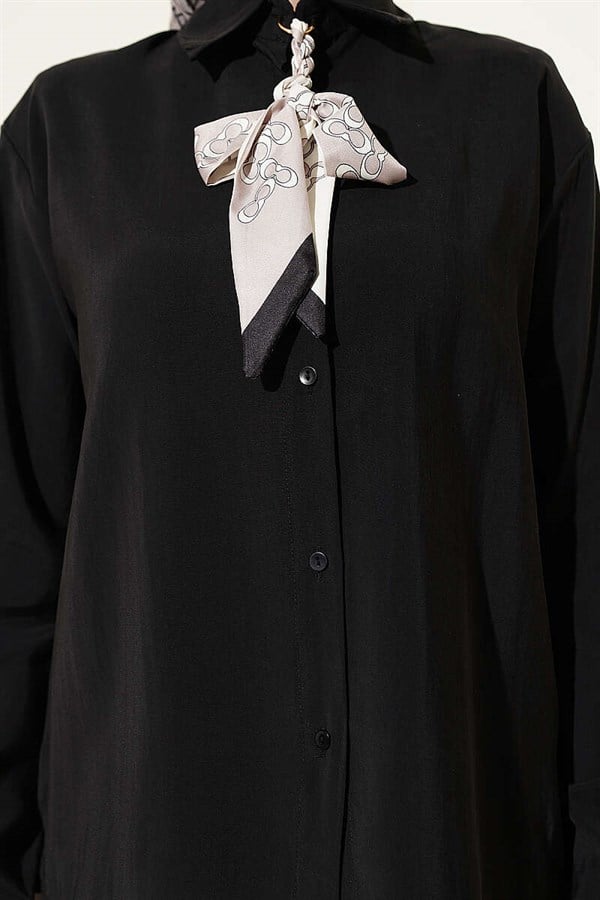 Scarf Detail Basic Modal Shirt Black