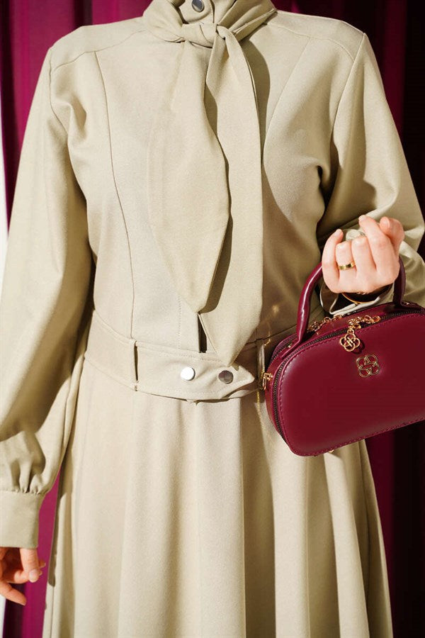 Jacket with Scarf Detail 2 Piece Set, Beige