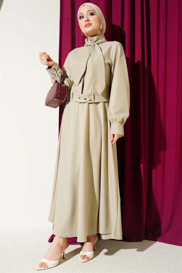 Jacket with Scarf Detail 2 Piece Set, Beige