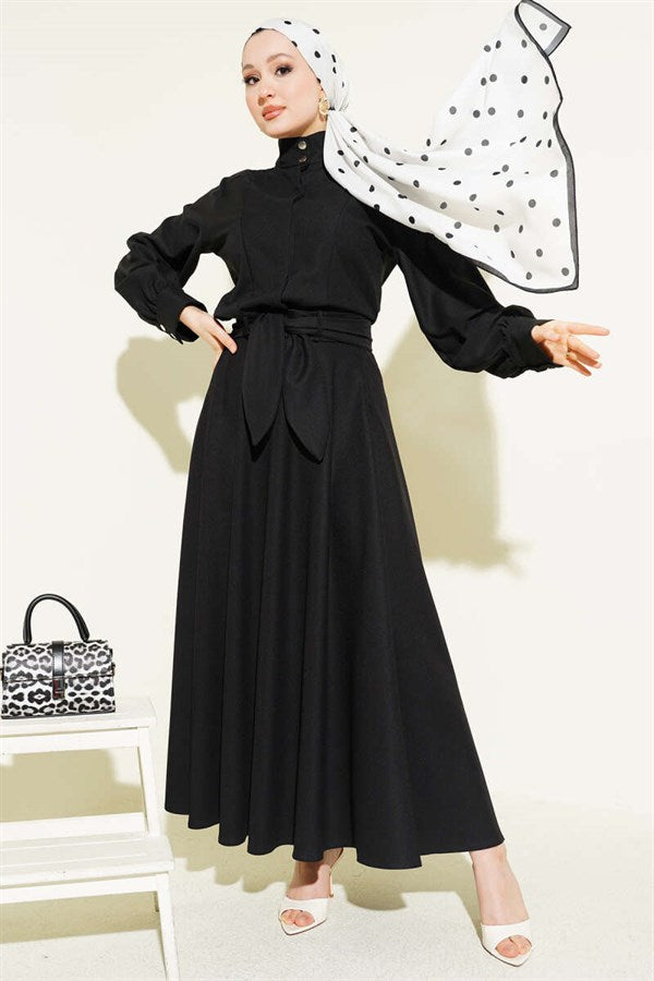 Two-Piece Jacket Set with Scarf Detail, Black