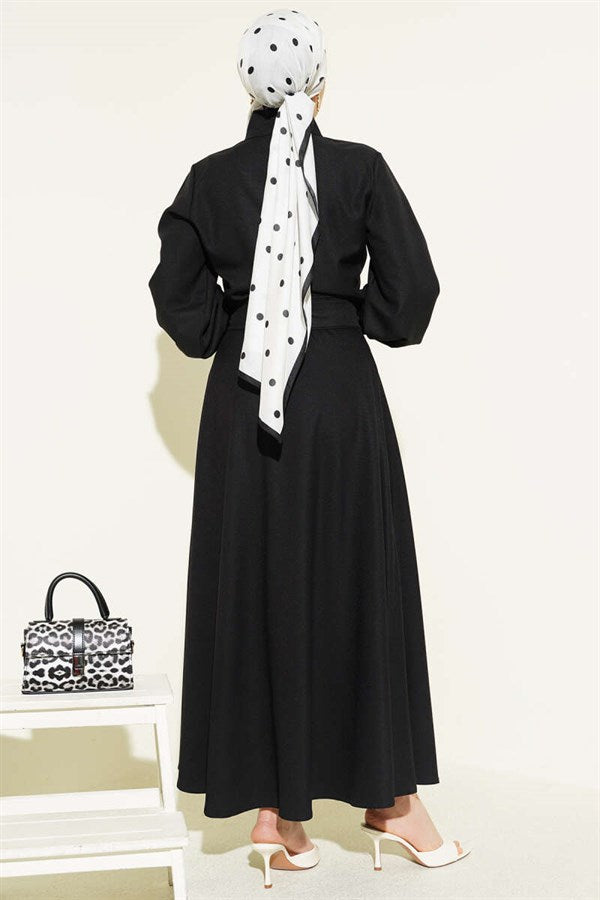 Two-Piece Jacket Set with Scarf Detail, Black