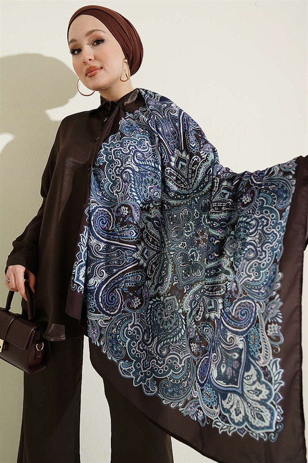 Satin 2 Piece Set with Scarf Detail, Coffee