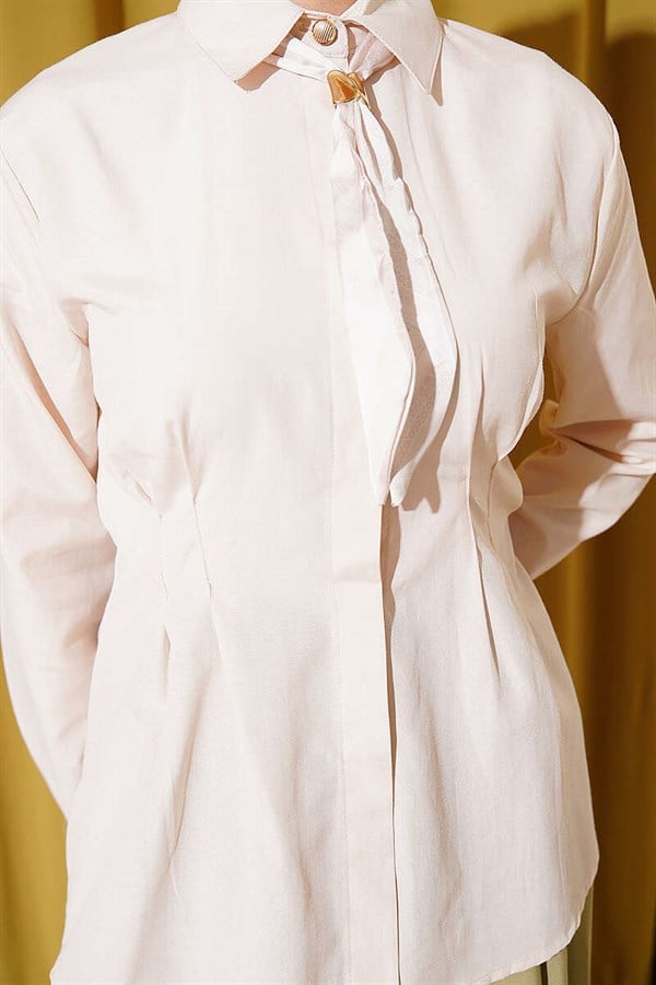 Scarf Waist Dart Shirt Beige