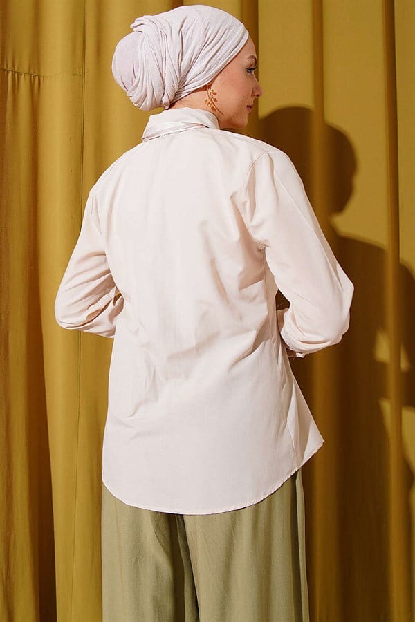 Scarf Waist Dart Shirt Beige