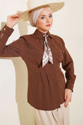 Shirt with Scarf and Waist Darts, Brown