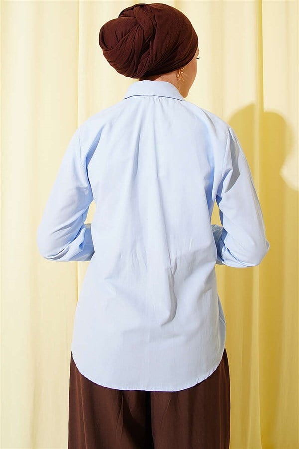 Shirt with Scarf and Waist Darts, Blue