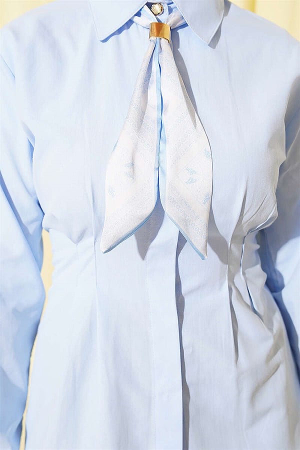 Shirt with Scarf and Waist Darts, Blue