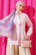 Pink Shirt with Scarf and Waist Darts