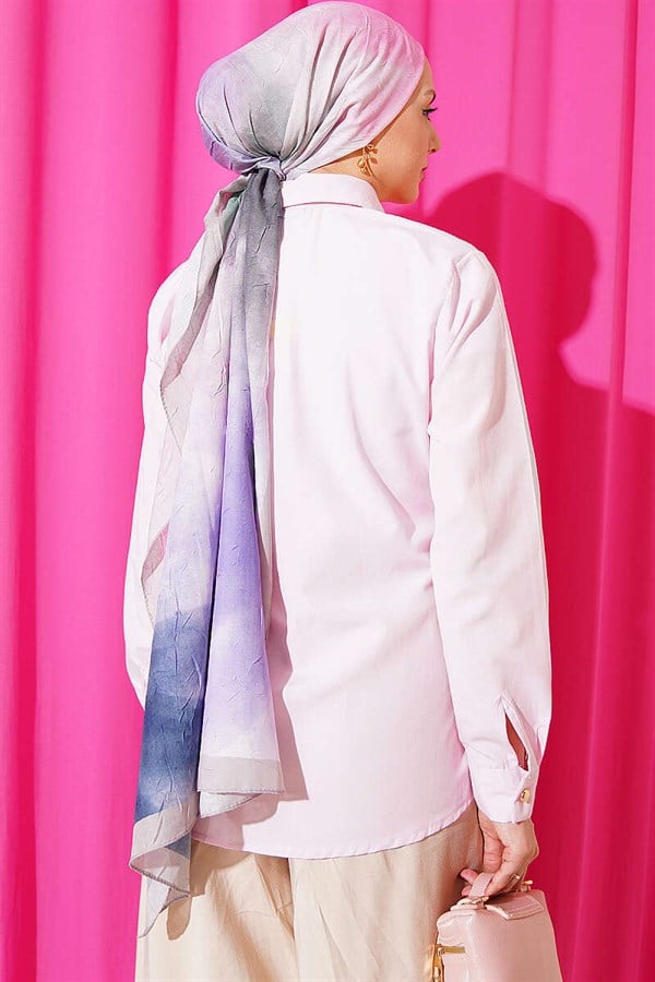 Pink Shirt with Scarf and Waist Darts