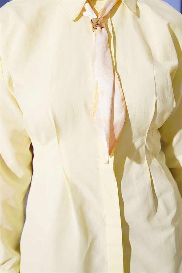 Yellow Shirt with Scarf and Waist Darts