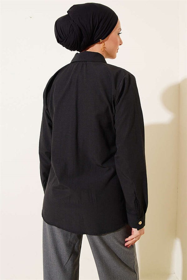 Black Shirt with Scarf and Waist Darts