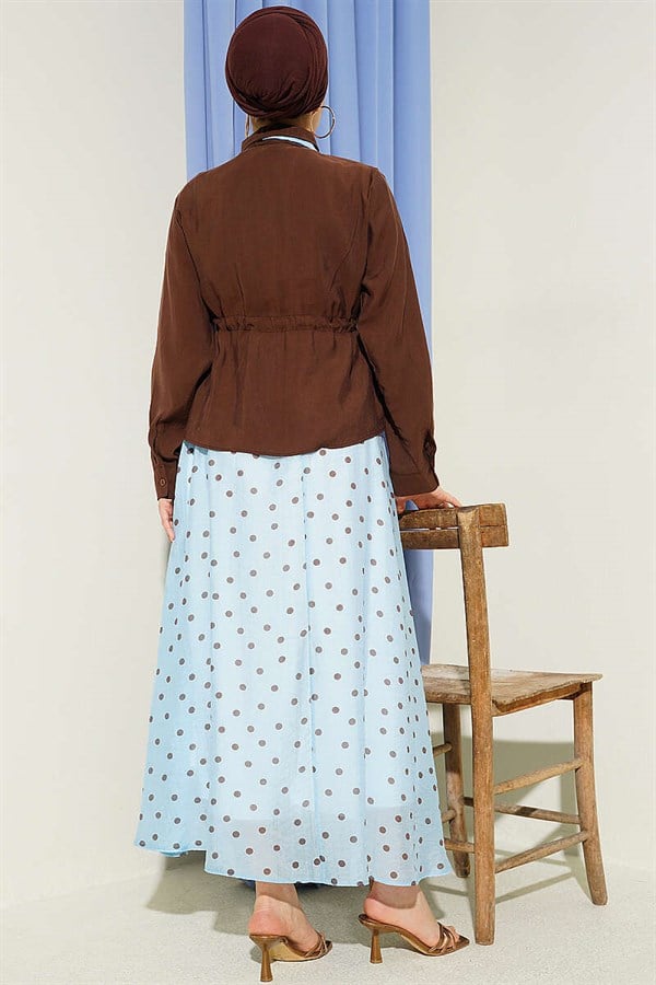 2 Piece Set with scarf, waist tunnel and skirt, blue.