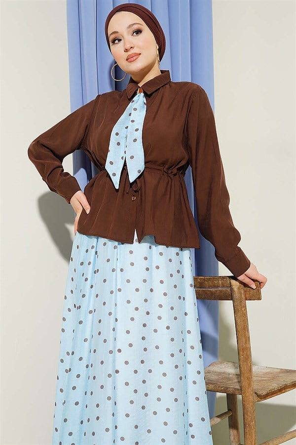 2 Piece Set with scarf, waist tunnel and skirt, blue.