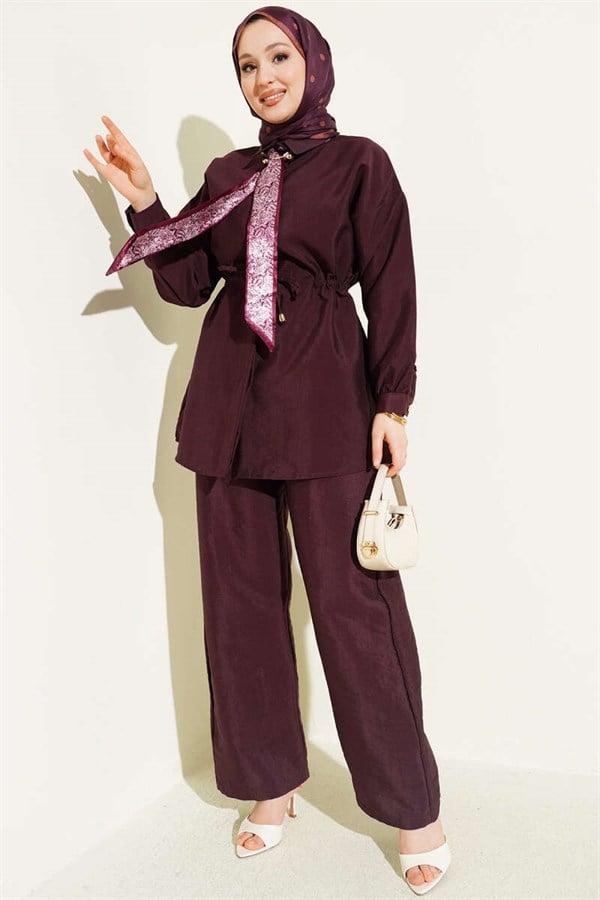 Two-Piece Parachute Set with Scarf and Waist Tunnel, Burgundy