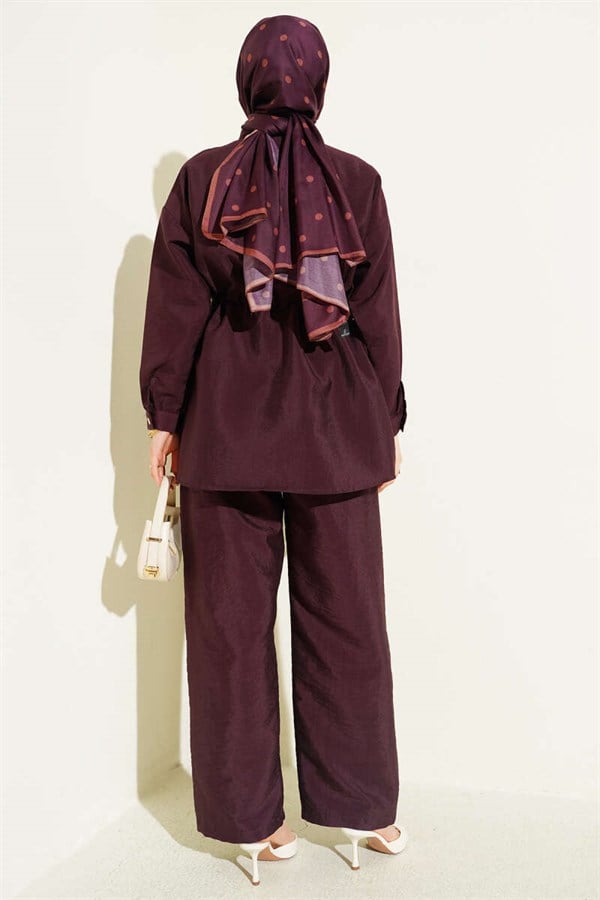 Two-Piece Parachute Set with Scarf and Waist Tunnel, Burgundy