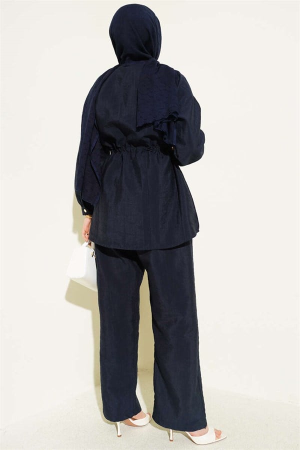 Two-Piece Parachute Set with Scarf and Waist Tunnel, Navy Blue