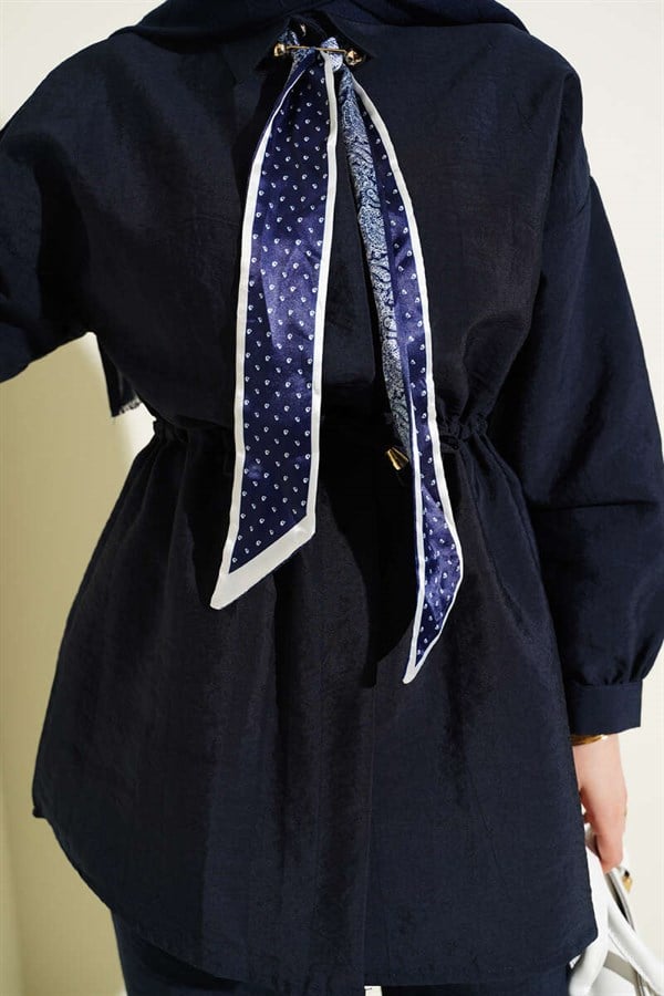 Two-Piece Parachute Set with Scarf and Waist Tunnel, Navy Blue