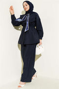 Two-Piece Parachute Set with Scarf and Waist Tunnel, Navy Blue
